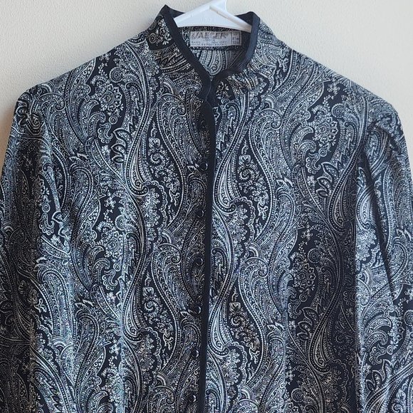 Jaeger Vintage 100% Wool Paisley Button Down Shirt Size Small - Picture 6 of 16